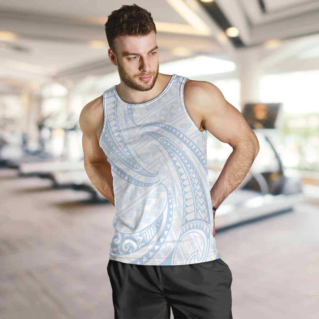 White Sunday Lotu Tamaiti Men Tank Top Polynesian Wave Pastel Sky Blue - Polynesian Pride