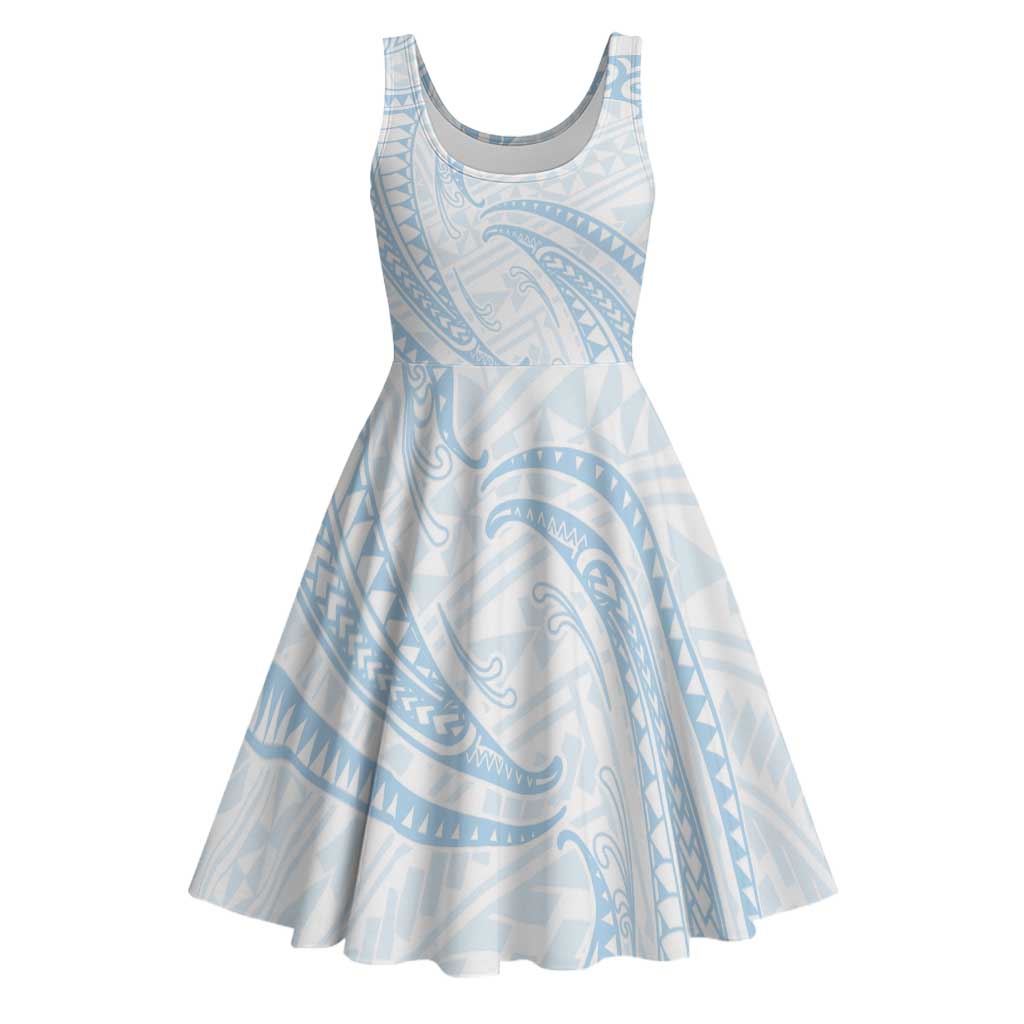 White Sunday Lotu Tamaiti Midi Dress Polynesian Wave Pastel Sky Blue - Polynesian Pride