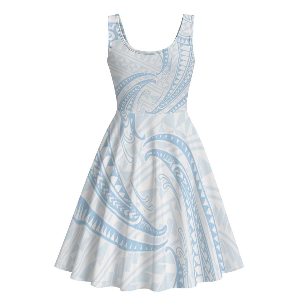White Sunday Lotu Tamaiti Midi Dress Polynesian Wave Pastel Sky Blue - Polynesian Pride