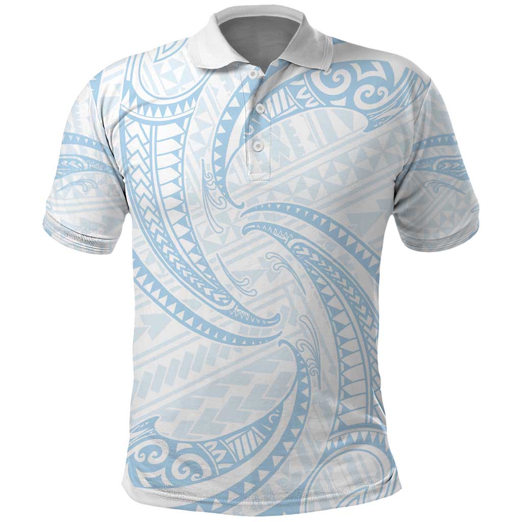 White Sunday Lotu Tamaiti Polo Shirt Polynesian Wave Pastel Sky Blue - Polynesian Pride