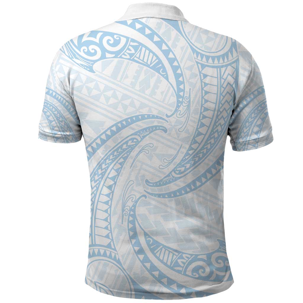 White Sunday Lotu Tamaiti Polo Shirt Polynesian Wave Pastel Sky Blue - Polynesian Pride