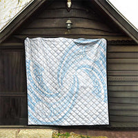 White Sunday Lotu Tamaiti Quilt Polynesian Wave Pastel Sky Blue - Polynesian Pride