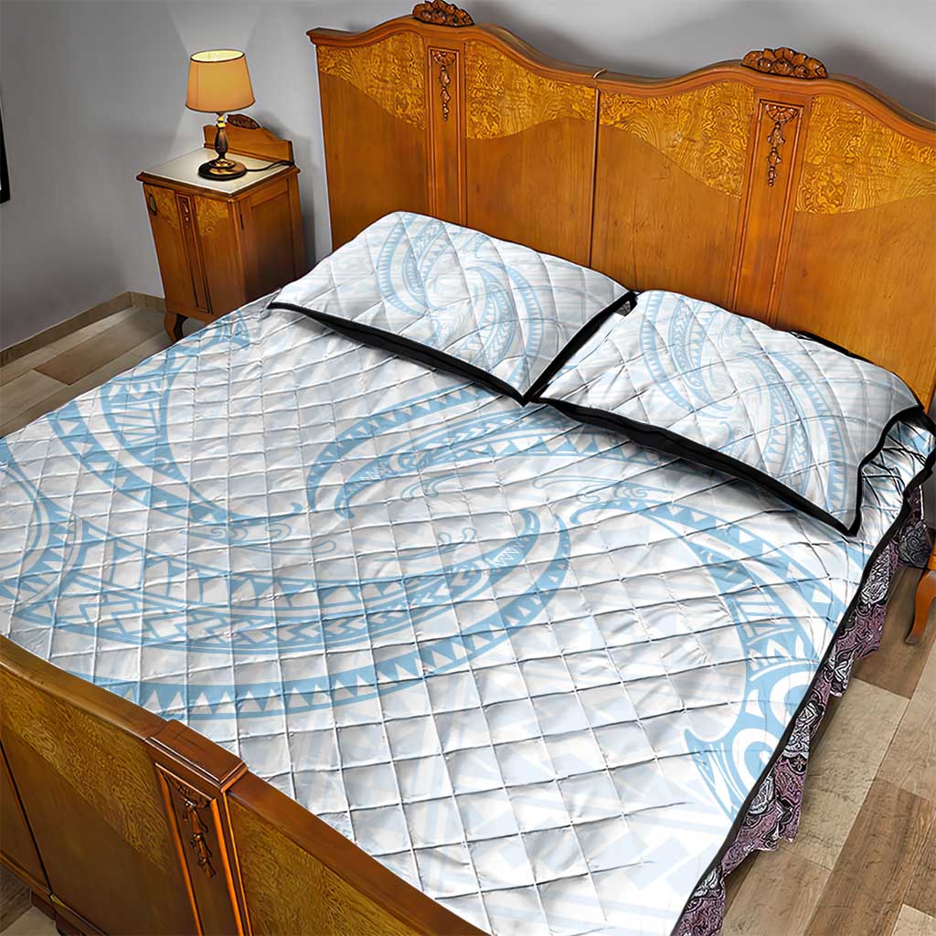 White Sunday Lotu Tamaiti Quilt Bed Set Polynesian Wave Pastel Sky Blue - Polynesian Pride