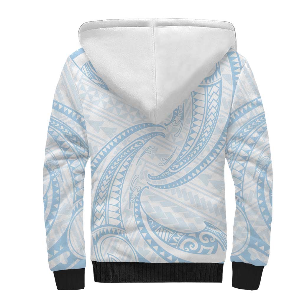 White Sunday Lotu Tamaiti Sherpa Hoodie Polynesian Wave Pastel Sky Blue - Polynesian Pride