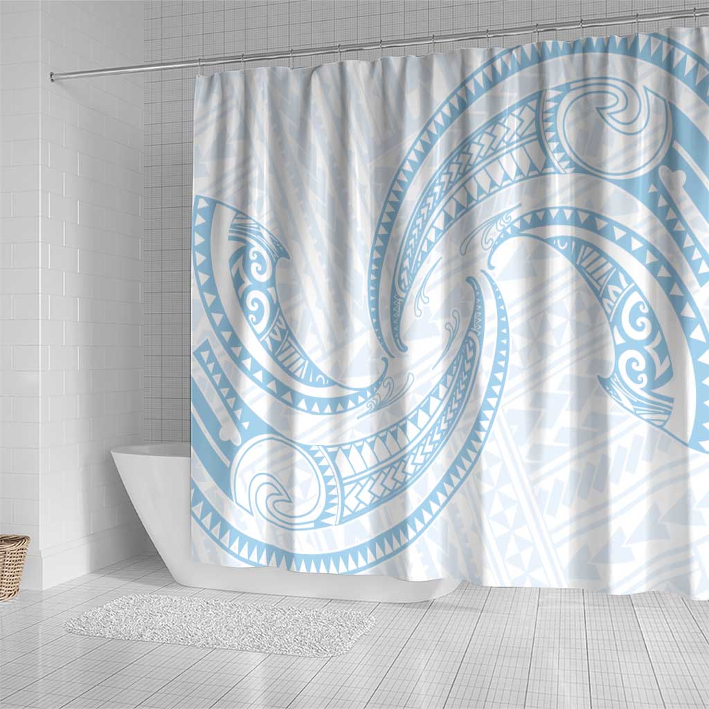 White Sunday Lotu Tamaiti Shower Curtain Polynesian Wave Pastel Sky Blue - Polynesian Pride