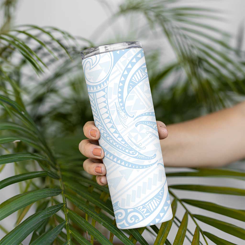 White Sunday Lotu Tamaiti Skinny Tumbler Polynesian Wave Pastel Sky Blue - Polynesian Pride
