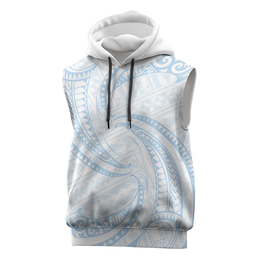 White Sunday Lotu Tamaiti Sleeveless Hoodie Polynesian Wave Pastel Sky Blue - Polynesian Pride