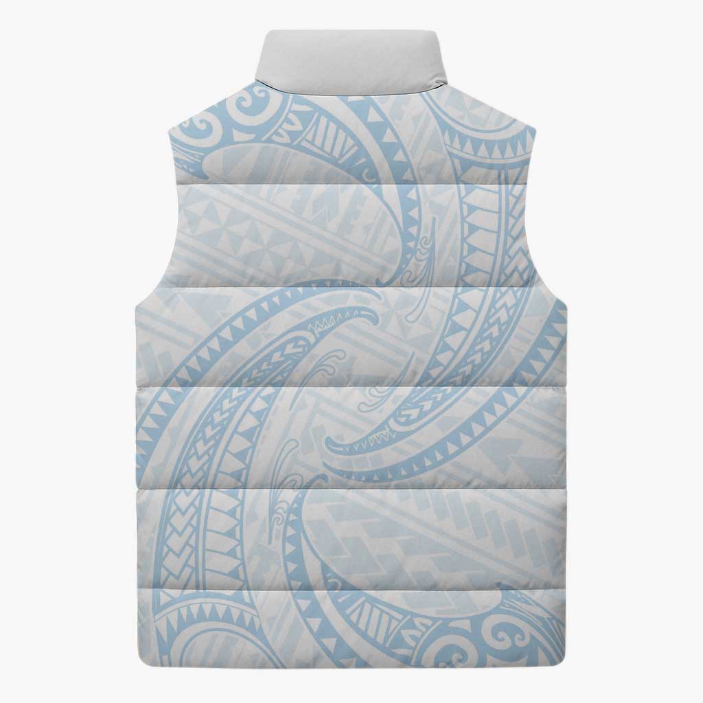 White Sunday Lotu Tamaiti Sleeveless Puffer Jacket Polynesian Wave Pastel Sky Blue - Polynesian Pride