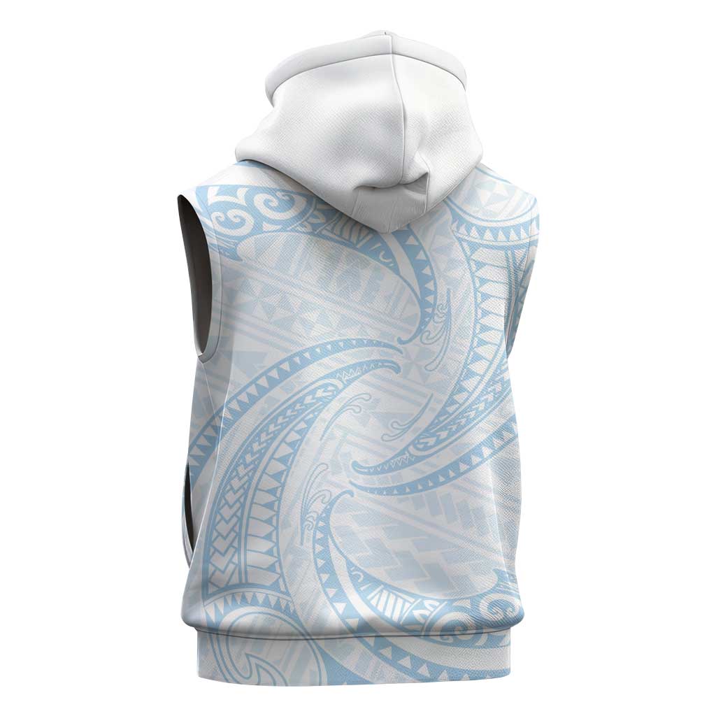 White Sunday Lotu Tamaiti Sleeveless Zip Hoodie Polynesian Wave Pastel Sky Blue - Polynesian Pride