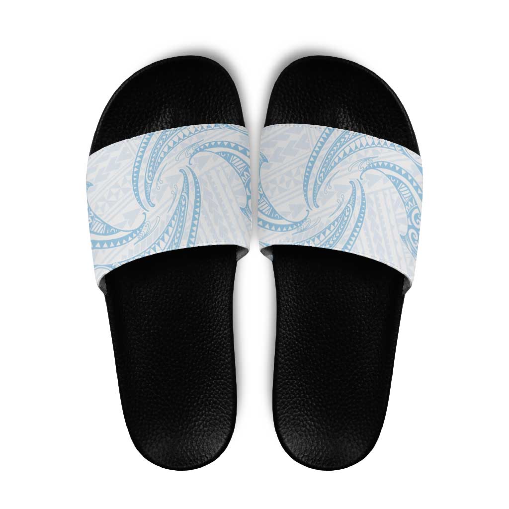 White Sunday Lotu Tamaiti Slide Sandals Polynesian Wave Pastel Sky Blue - Polynesian Pride
