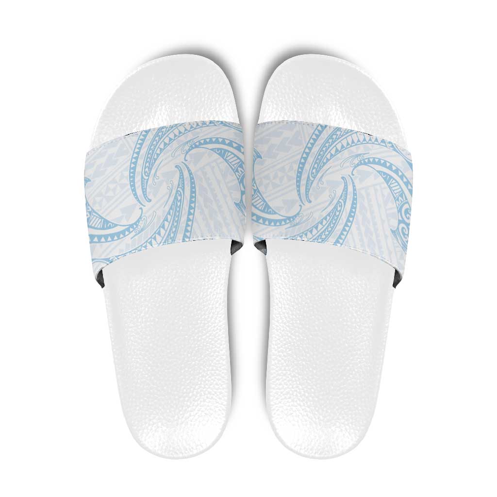 White Sunday Lotu Tamaiti Slide Sandals Polynesian Wave Pastel Sky Blue - Polynesian Pride
