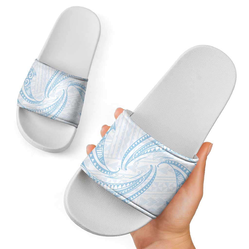 White Sunday Lotu Tamaiti Slide Sandals Polynesian Wave Pastel Sky Blue - Polynesian Pride