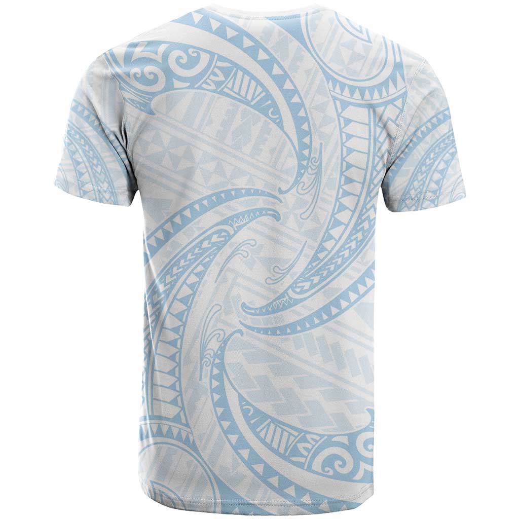 White Sunday Lotu Tamaiti T Shirt Polynesian Wave Pastel Sky Blue - Polynesian Pride