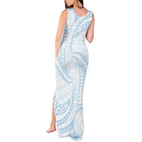 White Sunday Lotu Tamaiti Tank Maxi Dress Polynesian Wave Pastel Sky Blue - Polynesian Pride