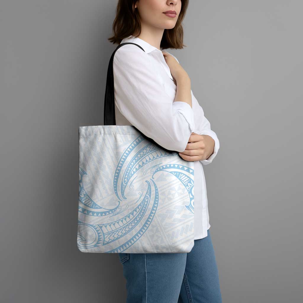 White Sunday Lotu Tamaiti Tote Bag Polynesian Wave Pastel Sky Blue - Polynesian Pride