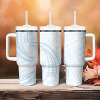 White Sunday Lotu Tamaiti Tumbler With Handle Polynesian Wave Pastel Sky Blue - Polynesian Pride