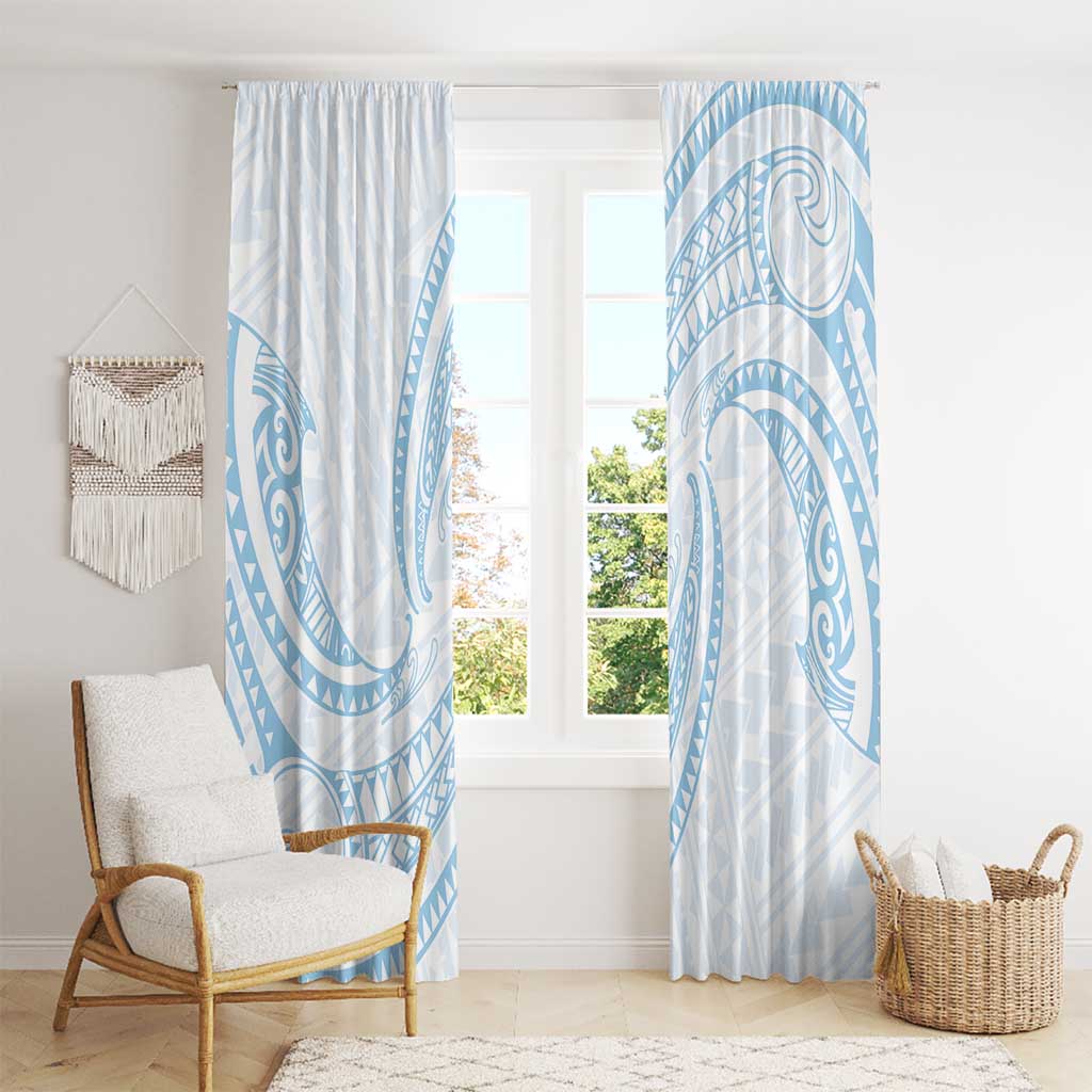 White Sunday Lotu Tamaiti Window Curtain Polynesian Wave Pastel Sky Blue - Polynesian Pride