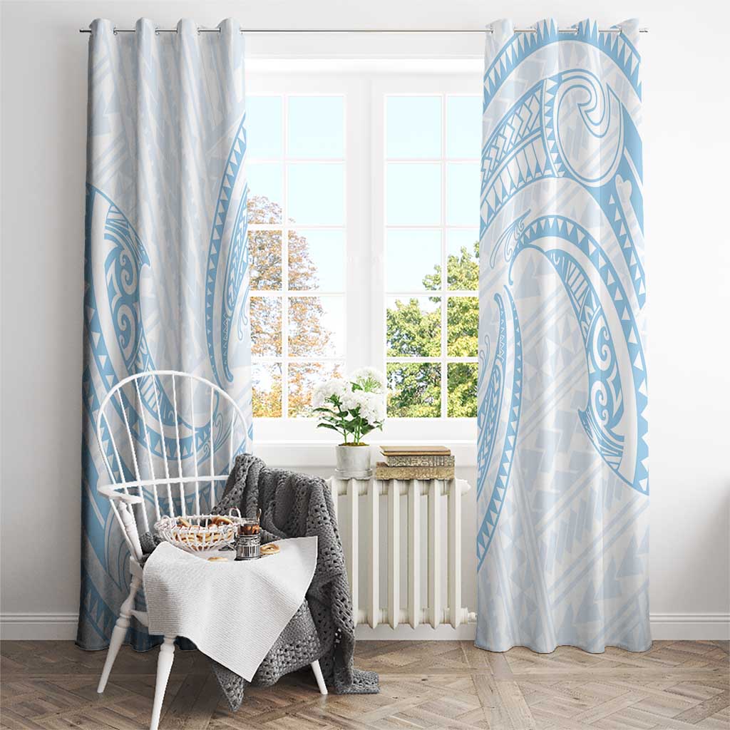 White Sunday Lotu Tamaiti Window Curtain Polynesian Wave Pastel Sky Blue - Polynesian Pride