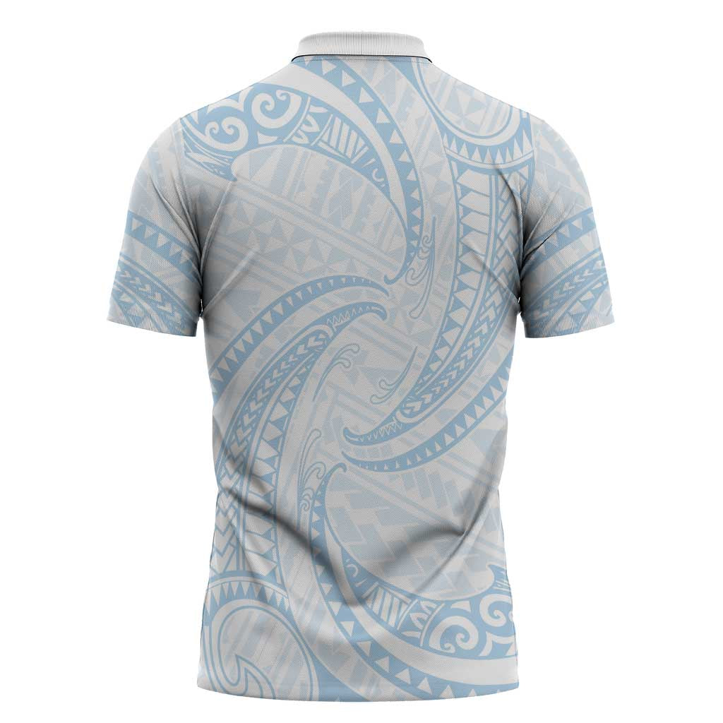 White Sunday Lotu Tamaiti Zipper Polo Shirt Polynesian Wave Pastel Sky Blue - Polynesian Pride