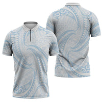 White Sunday Lotu Tamaiti Zipper Polo Shirt Polynesian Wave Pastel Sky Blue - Polynesian Pride