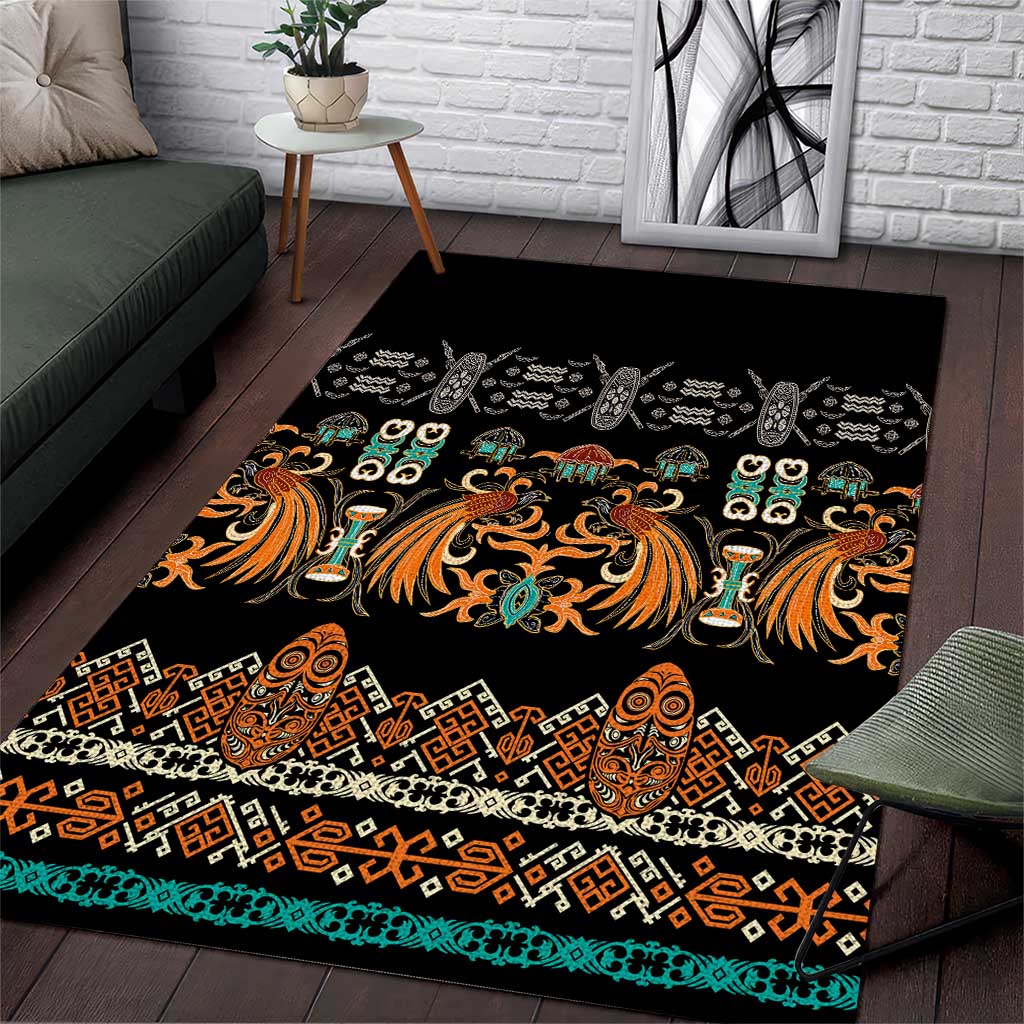 Black Batik Papua-inspired Pattern Area Rug - Polynesian Pride