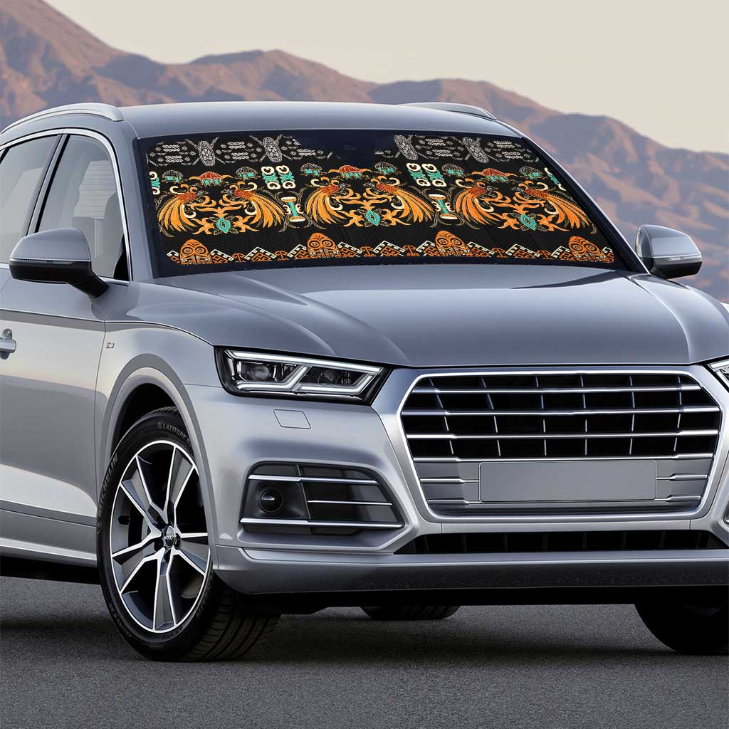 Black Batik Papua-inspired Pattern Auto Sun Shade - Polynesian Pride