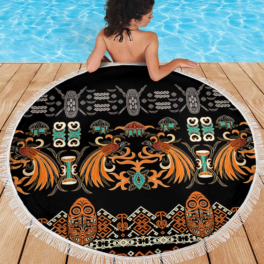 Black Batik Papua-inspired Pattern Beach Blanket - Polynesian Pride