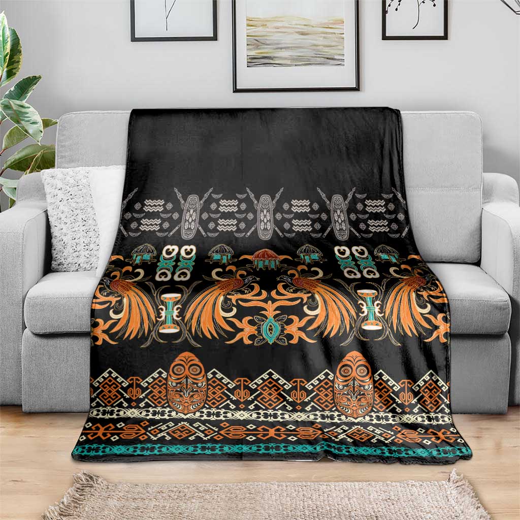 Black Batik Papua-inspired Pattern Blanket - Polynesian Pride