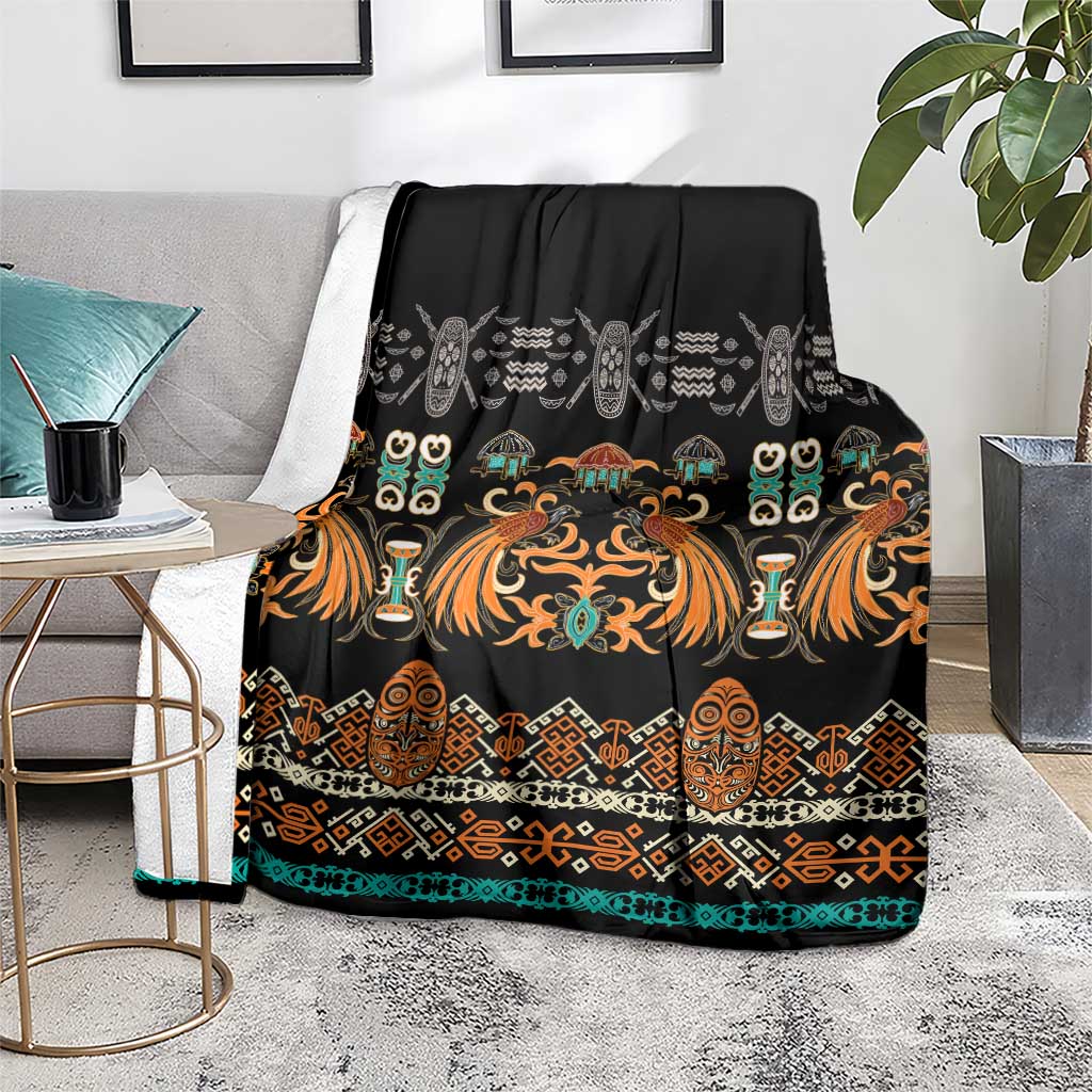 Black Batik Papua-inspired Pattern Blanket - Polynesian Pride