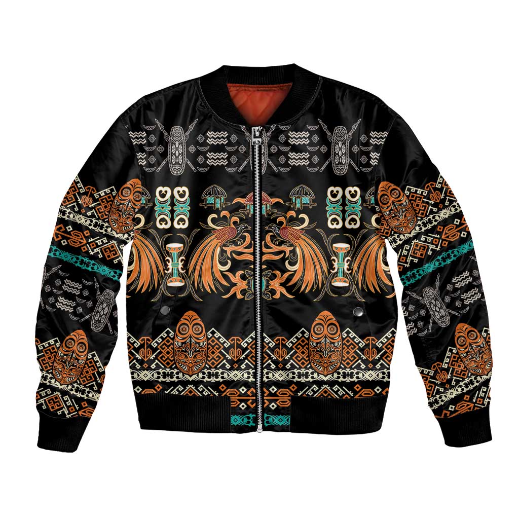 Black Batik Papua-inspired Pattern Bomber Jacket - Polynesian Pride