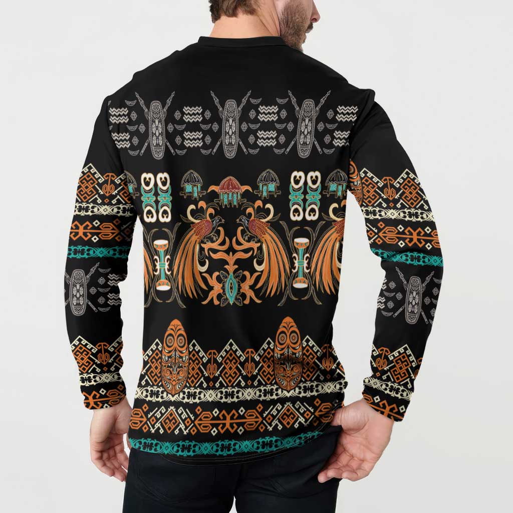 Black Batik Papua-inspired Pattern Button Sweatshirt LT9 - Polynesian Pride