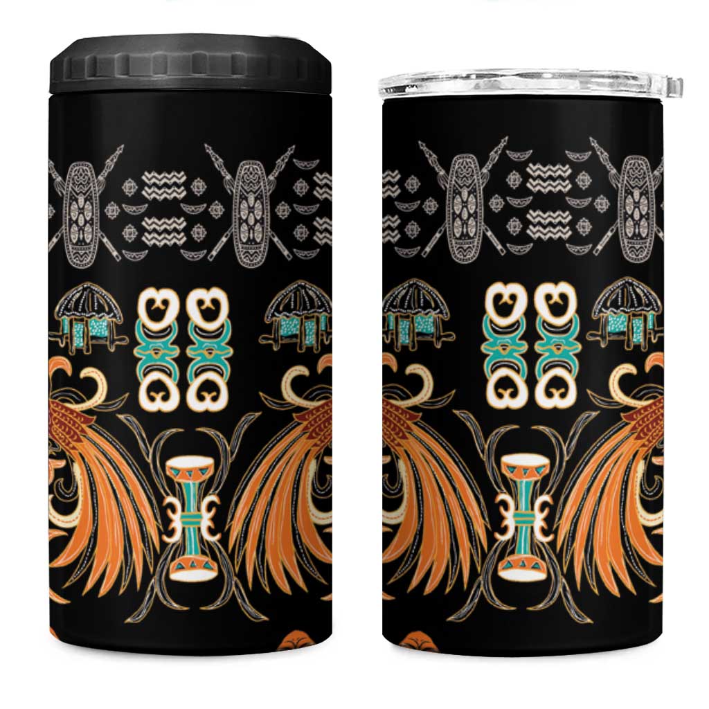 Black Batik Papua-inspired Pattern 4 in 1 Can Cooler Tumbler - Polynesian Pride