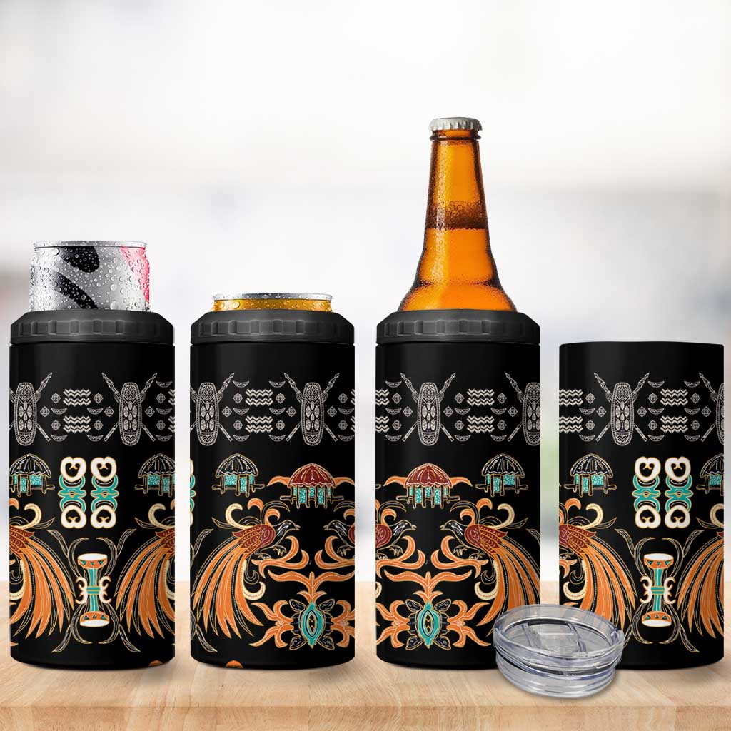 Black Batik Papua-inspired Pattern 4 in 1 Can Cooler Tumbler - Polynesian Pride
