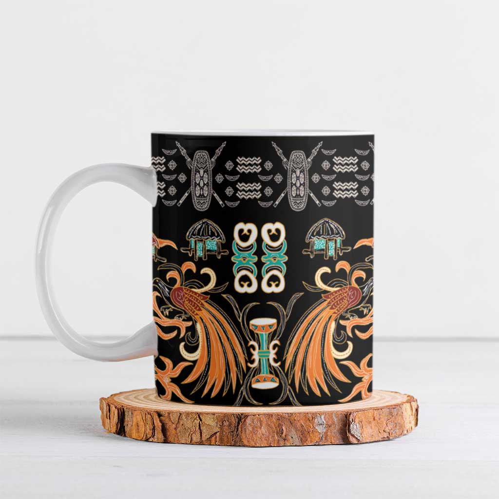 Black Batik Papua-inspired Pattern Ceramic Mug - Polynesian Pride