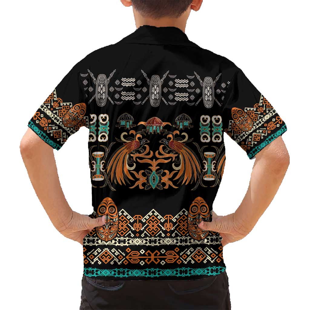 Black Batik Papua-inspired Pattern Family Matching Off Shoulder Short Dress and Hawaiian Shirt - Polynesian Pride