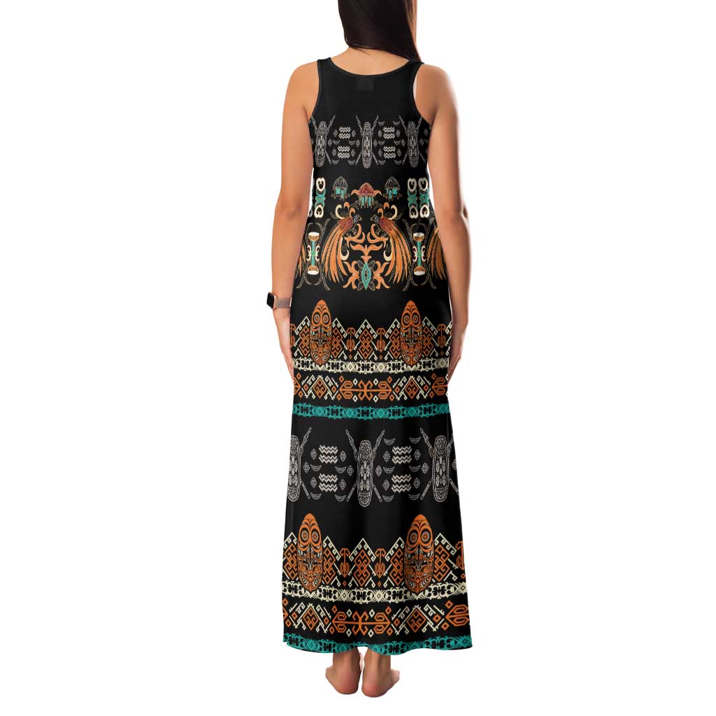 Black Batik Papua-inspired Pattern Family Matching Tank Maxi Dress and Hawaiian Shirt - Polynesian Pride