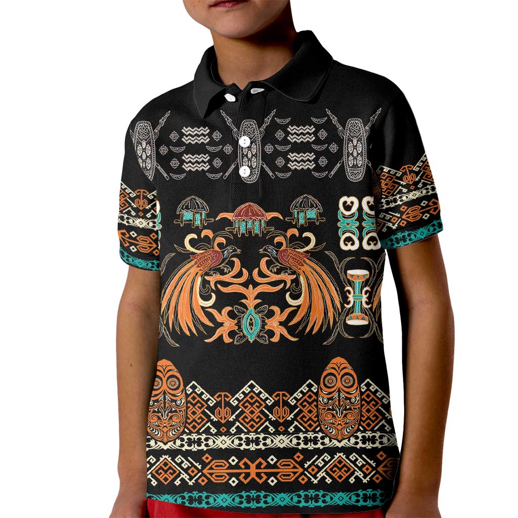 Black Batik Papua-inspired Pattern Kid Polo Shirt - Polynesian Pride