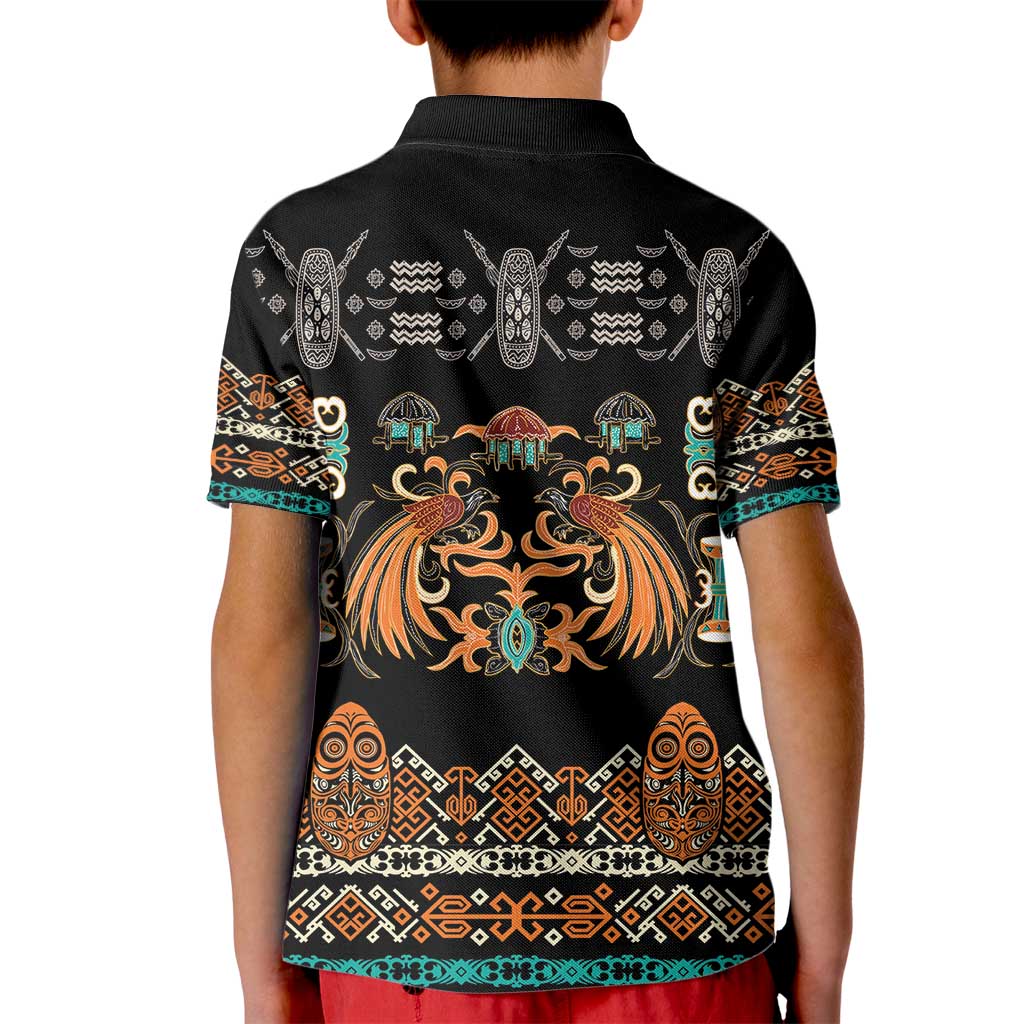 Black Batik Papua-inspired Pattern Kid Polo Shirt - Polynesian Pride