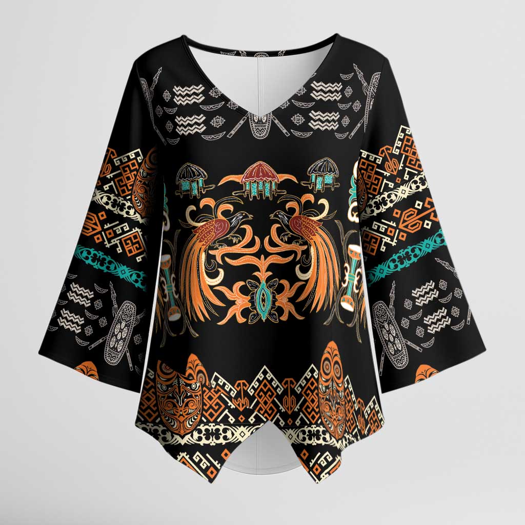 Black Batik Papua-inspired Pattern Kimono Sleeve Blouse LT9 Female Black - Polynesian Pride