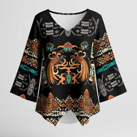 Black Batik Papua-inspired Pattern Kimono Sleeve Blouse LT9 Female Black - Polynesian Pride