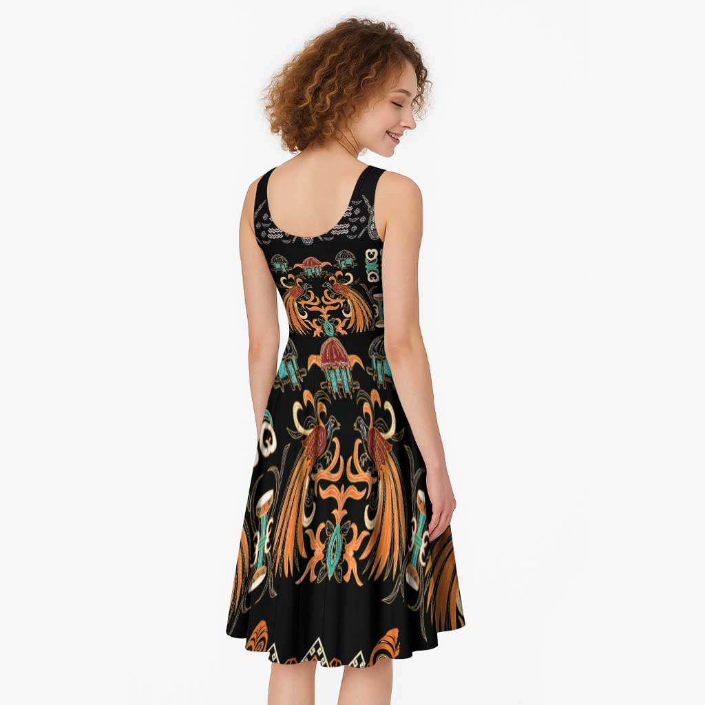 Black Batik Papua-inspired Pattern Midi Dress - Polynesian Pride