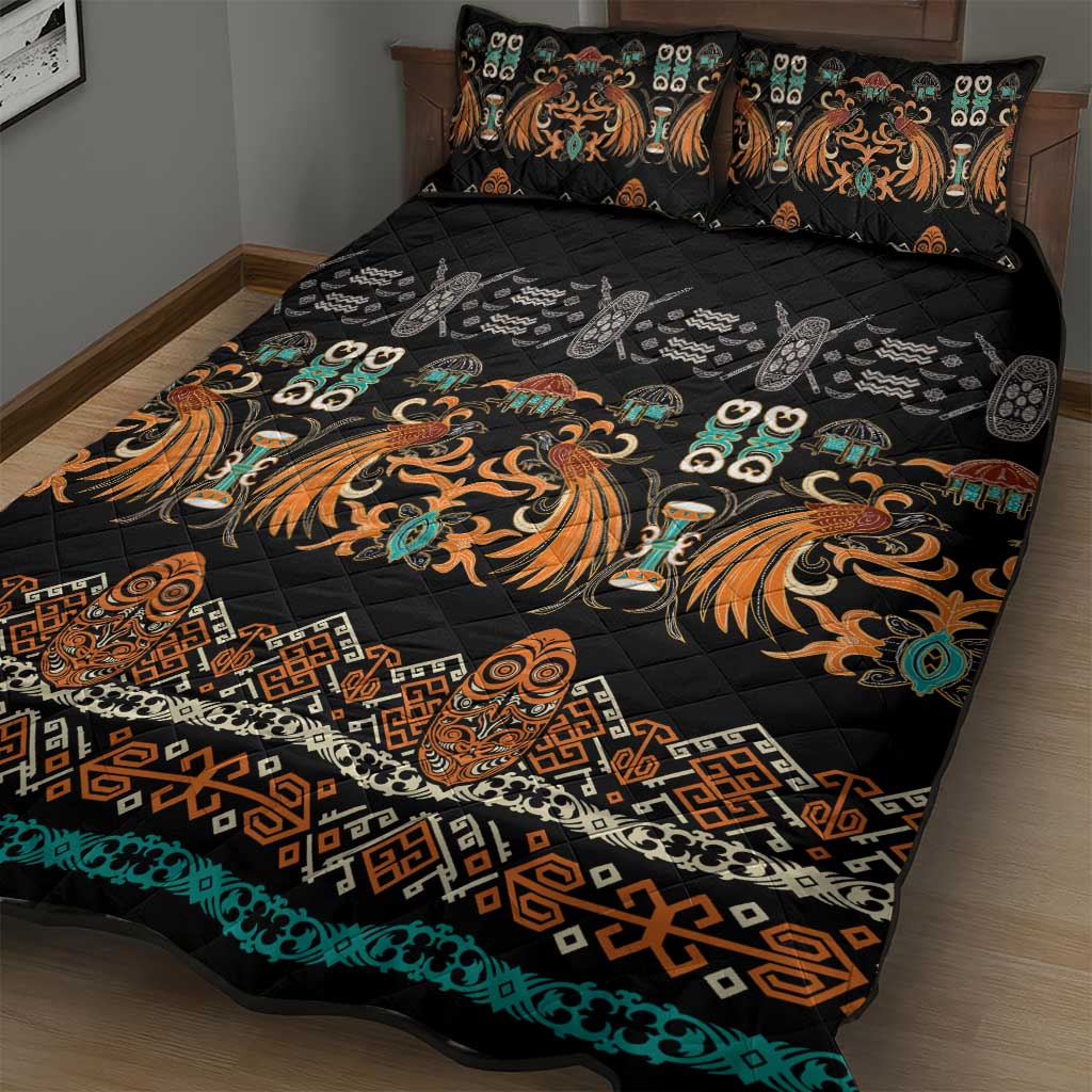 Black Batik Papua-inspired Pattern Quilt Bed Set - Polynesian Pride