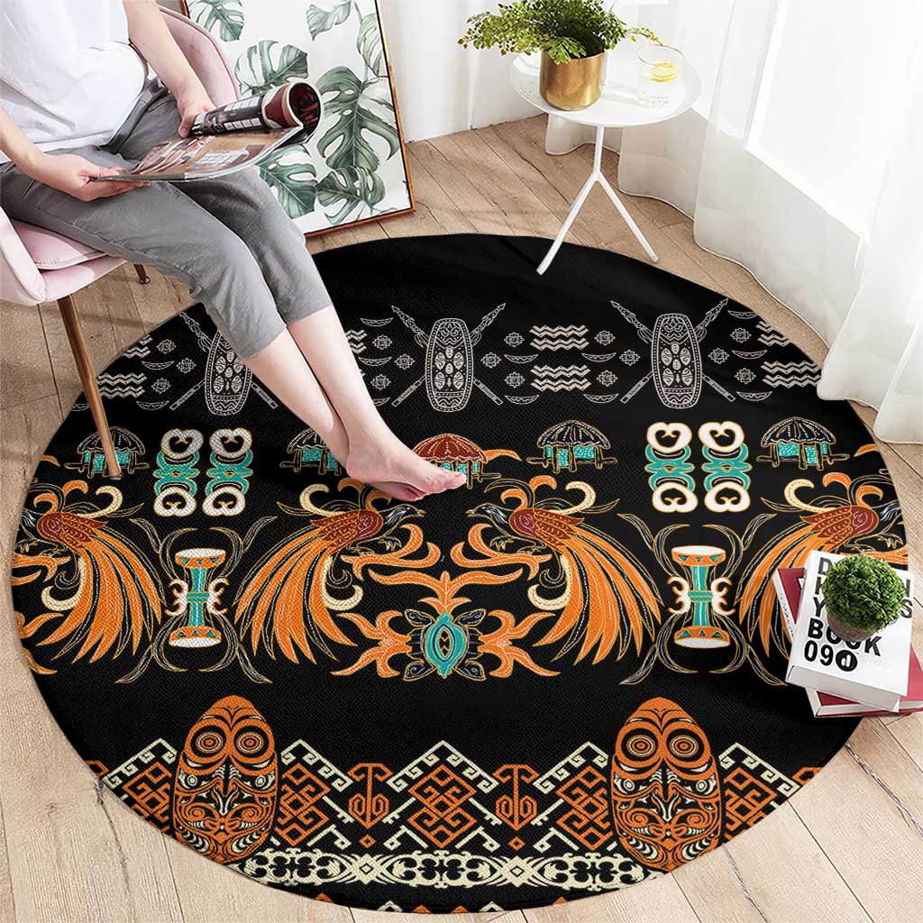 Black Batik Papua-inspired Pattern Round Carpet - Polynesian Pride