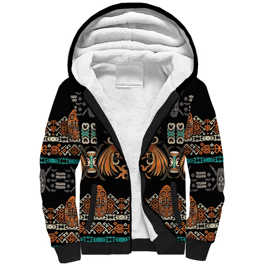 Black Batik Papua-inspired Pattern Sherpa Hoodie - Polynesian Pride