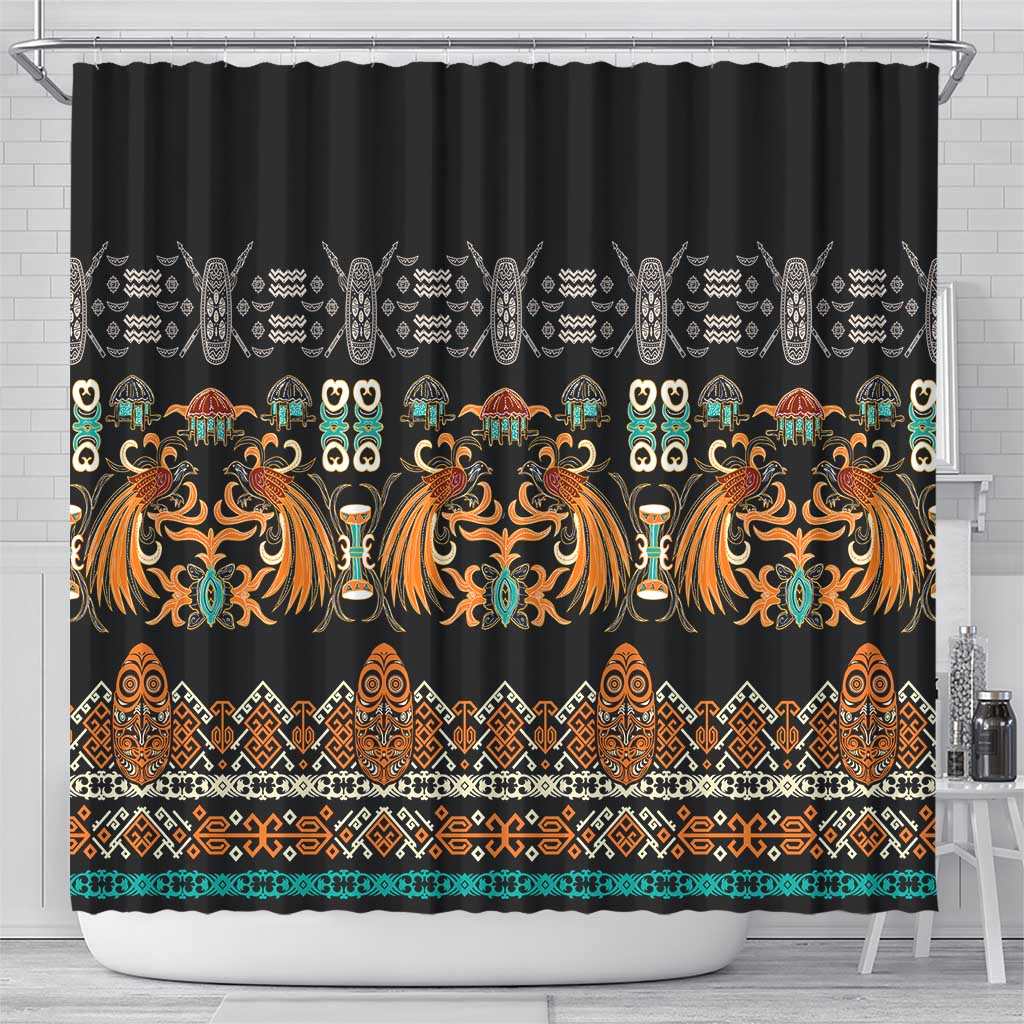 Black Batik Papua-inspired Pattern Shower Curtain - Polynesian Pride