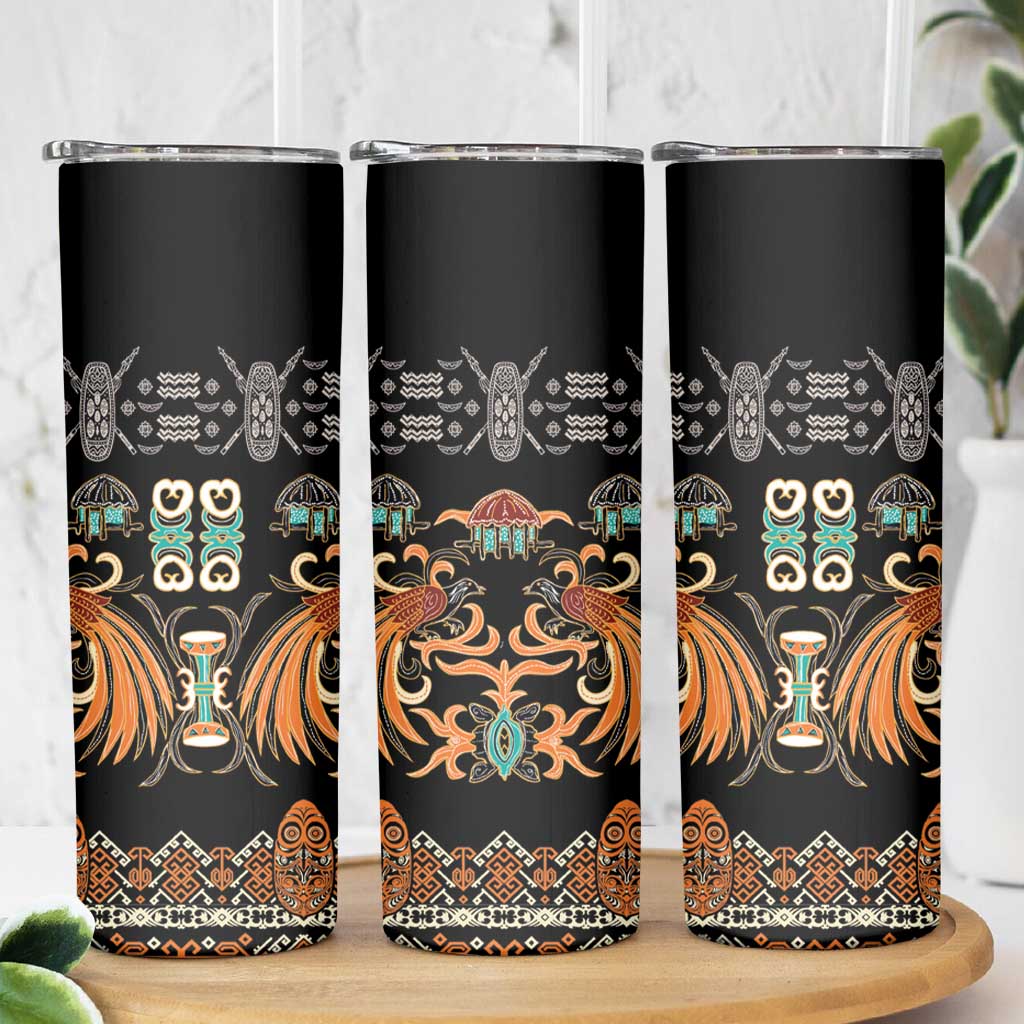 Black Batik Papua-inspired Pattern Skinny Tumbler - Polynesian Pride