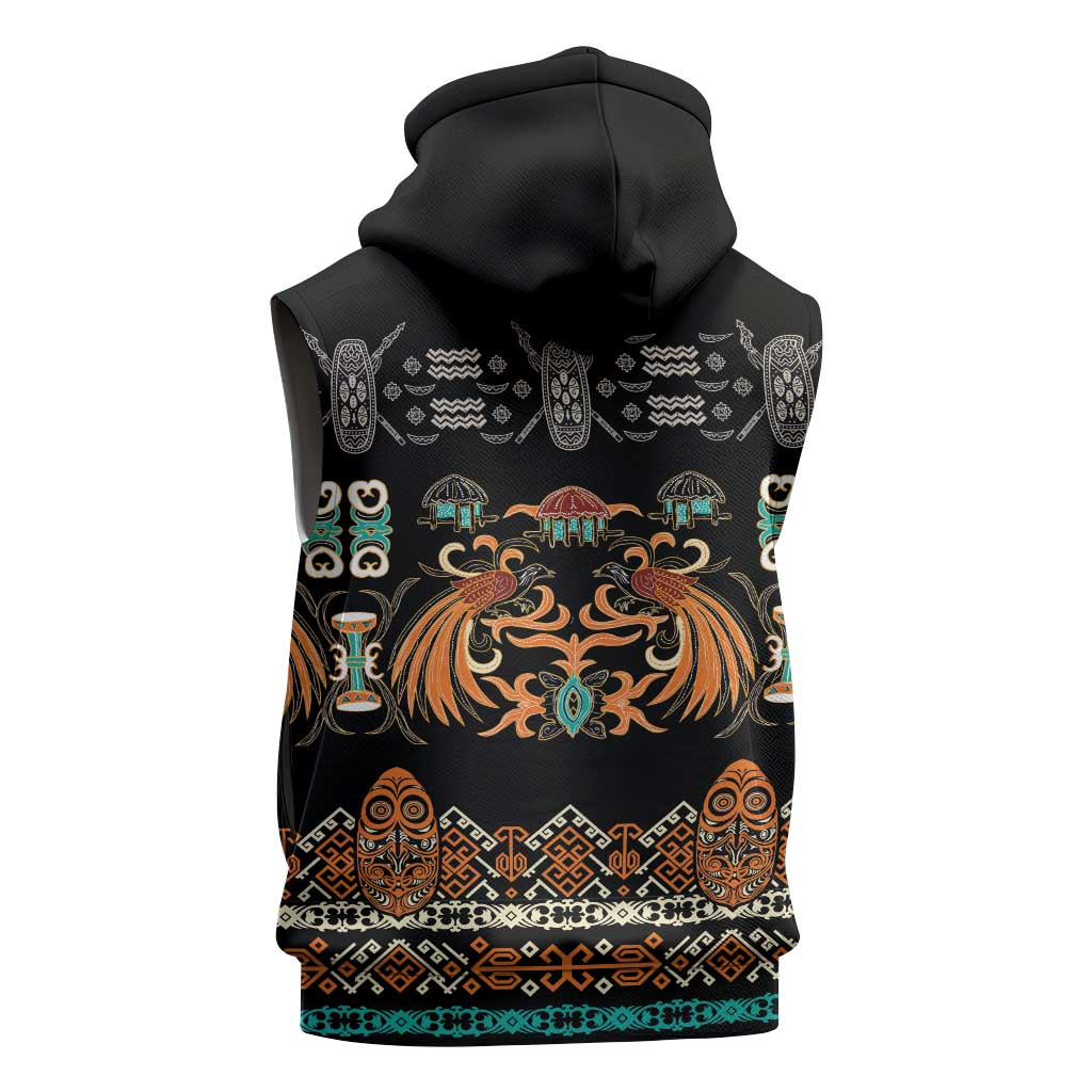 Black Batik Papua-inspired Pattern Sleeveless Hoodie LT9 - Polynesian Pride