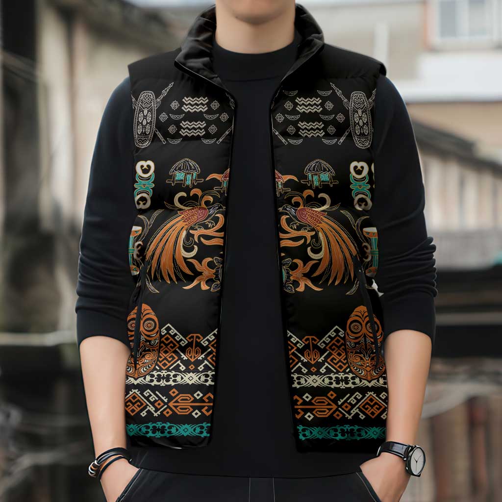 Black Batik Papua-inspired Pattern Sleeveless Puffer Jacket LT9 - Polynesian Pride