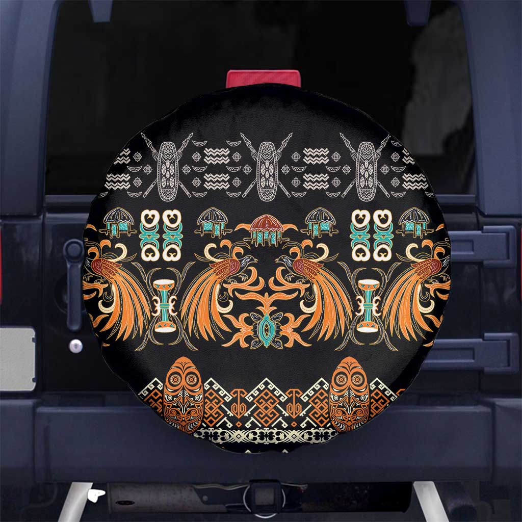 Black Batik Papua-inspired Pattern Spare Tire Cover - Polynesian Pride