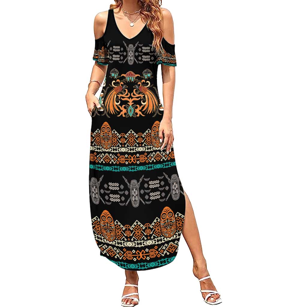 Black Batik Papua-inspired Pattern Summer Maxi Dress - Polynesian Pride